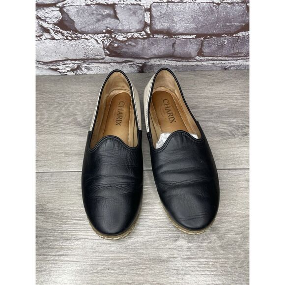 Charix Black Leather Ivory Classic Slip On Loafers Flats Shoes Women 36EU/6M US - Picture 4 of 16